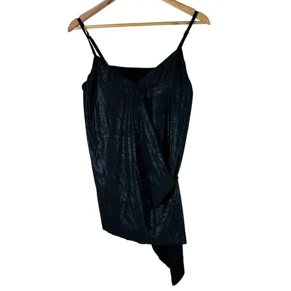 Magicsuit NWT Alex Side-tie Underwire Tankini Top Black Blue Shimmer Size 16
